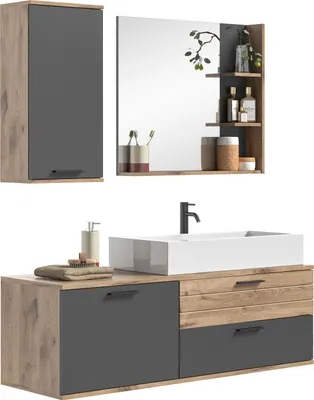 Produktbild von Mason Badmöbelset 140cm Eiche Nachbildung,grau.