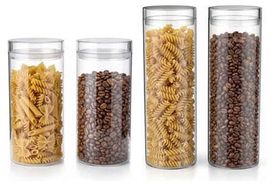 Productafbeelding van Arendo voorraadpotten, set van 4 met glazen deksel, 2x 1400 ml en 2x 1950 ml, rond, luchtdicht met siliconen afsluitring, borosilicaatglazen containers, Ø 10 cm, 4 stuks, transparant