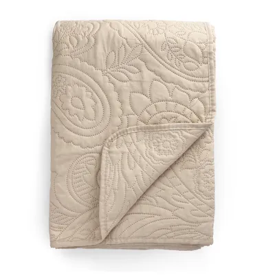 Produktbild von HOMLA Gota New Dekorative Tagesdecke Blumenmuster - Bettdecke Überwurf Plaid Decke Schonbezug Bettüberwurf - 200 cm x 220 cm Beige