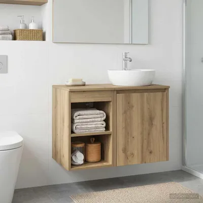 Image de Armoire de salle de bain exclusive - Bois stratifié, chêne artisanal, dimensions : 30 x 44,5 x 50 cm