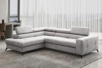 Produktbild von Kaiser Möbel Ecksofa mit schlaffunktion und bettkasten, Sofa L-form, Couch L-form Arcadi Dicker Cord Hellgrau Links