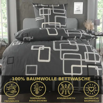 Produktbild von Bettwäsche 155x220 Baumwolle Sets, Karo Bettbezug 155 x 220 cm, Kissenbezug 80x80 cm, Renforcé,  Bettwäsche mit Reißverschluss