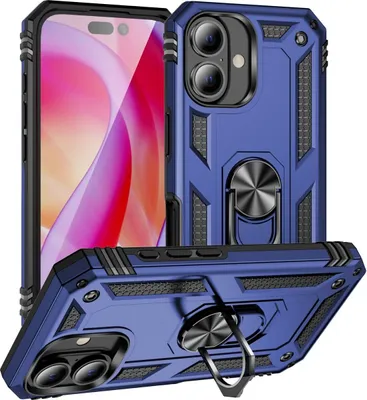 Produktbild von Mobigear Armor Ring iPhone 16 Plus Hülle Hardcase Backcover Stoßfest mit Ringhalter - Blau