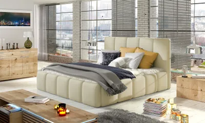 Produktbild von Polsterbett Doppelbett VERONA Komplettset Kunstleder Creme 160x200cm