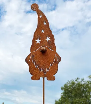 Produktbild von Weihnachtsfigur Wichtel stehend 30x13cm + Stab Gartenstecker Edelrost Gartendeko Rost Weihnachtsdeko Metall Rostfigur (Wichtel Arme hinten 30x13cm)