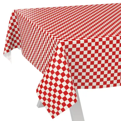 Tischdecke oldscool Karo Rot 140x140cm Schnittkante Wachstuch abwaschbar, Hauptbild