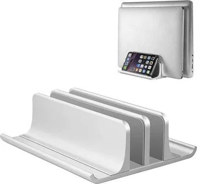 Zdjęcie produktu dla Pionowy stojak na laptopa, aluminium, srebrny, kompaktowy, do 17,3 cala