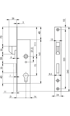 Image de Serrure pour porte coulissante à cadre tubulaire 8331 PZW 35mm AMF