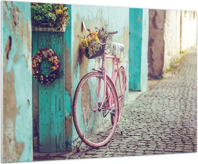 Produktbild von Bilder auf glas - Einteilig - Rosa Fahrrad Vintage - 100x70cm - Glasbilder - Wandbilder - Bilder - zum Aufhängen bereit - Wanddekoration aus Glas - Glas Bilder - Wandbild auf Glas - GAA100x70-4471