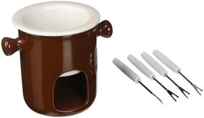 Produktbild von HOME Schokoladenfondue-Set aus braunem Steingut mit 4 Gabeln
