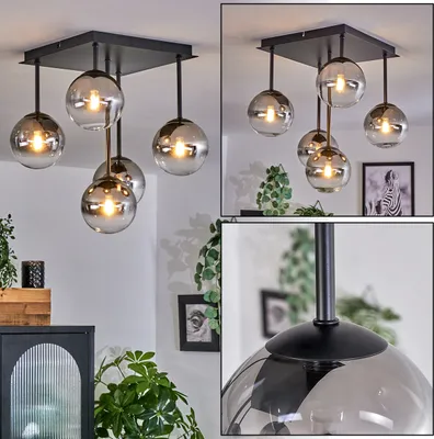 Produktbild von Isorella Deckenlampe aus Metall/Glas in Schwarz/Rauchfarben/Klar