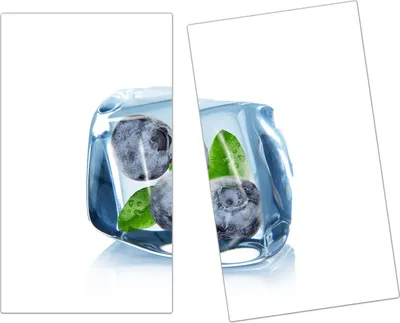 Produktbild von Spritzschutz Herdabdeckplatte Schneidebrett aus Glas Heidelbeeren im Eiswürfel 2-Teilig (60x52cm)