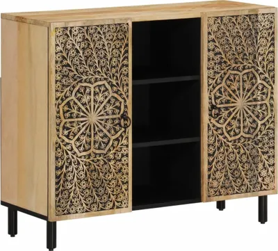 Produktbild von Möbel Beistellschrank 90x33x75 cm Massivholz Mango - Kommoden 358240