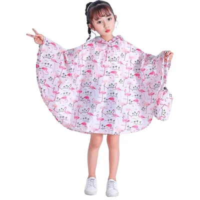 Productafbeelding van Regenponcho voor kinderen – Waterdicht, lichtgewicht en draagbaar, geschikt voor jongens en meisjes. Kleur: roze met flamingo's