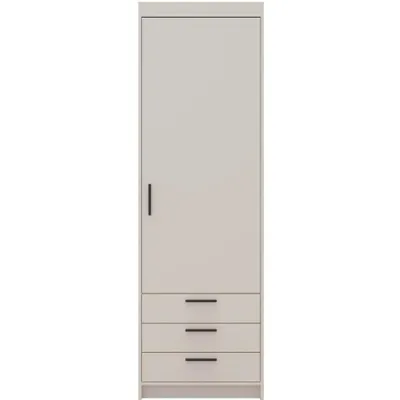 Produktbild von Drehtürenschrank ELENA 1D Beige Sand mit schwarze Griffe - Kleiderschrank 60 cm mit 3 Schubladen und glatten Tür