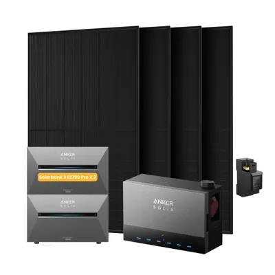 Produktbild von Powerness Balkonkraftwerk mit Speicher, Anker Multisystem SOLIX Solarbank Power Dock mit 2x Solarbank 3 E2700 Pro und 2000W Solarmodule (0% MwSt)
