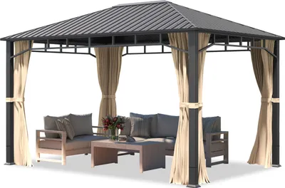 Produktbild von Gartenpavillon 3x4 m Stahldach Hardtop, 4 Seitenteile in Champagner, Pfosten 9x9 cm