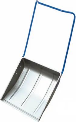 A snow shovel with a blue handle against a white background.