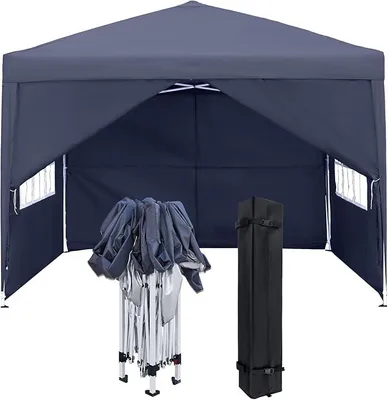 Produktbild von Pavillon 3x3m Faltpavillon mit Seitenteilen und Fenstern und Tragetasche Faltzelt Polyester UV Schutz Faltbar Partyzelt Wasserdicht Windschutz Gartenpavillon Zelt Outdoor, Type B (Anthrazit)