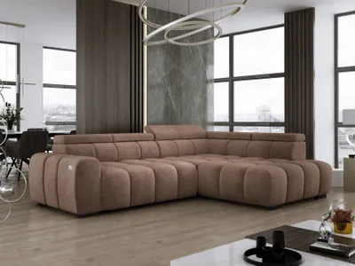 Obrázok produktu pre DomoHome Voľne stojaca rohová pohovka Ombo 297x137cm, tvar L, CAPPUCINO s funkciou spania 125x193cm, pohovka s nastaviteľným operadlom, textúrovaná látka Salvador, nastaviteľná opierka hlavy
