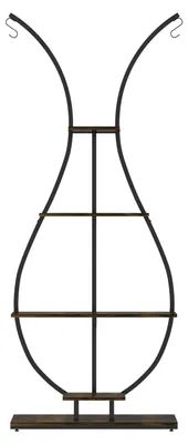 Produktbild von Pflanzenständer - Vaseförmiges hohes Blumenregal - 5 Ebenen mit Haken - Metall und MDF - 74x30x181 cm freistehend - Schwarz
