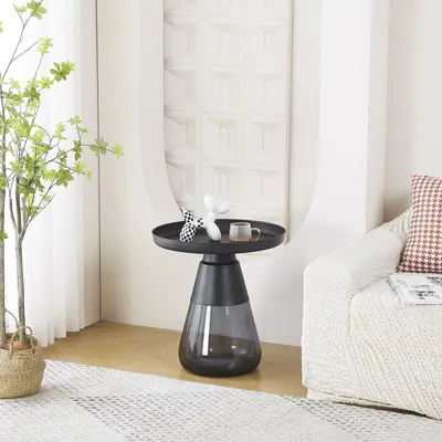 Produktbild von Beistelltisch >1158< in Schwarz, Metall, Glas - 50x52cm (HxD)