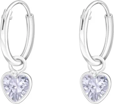Produktbild von 925 Sterling Silber Creolen Ohrringe mit Zirkonia-Herz in verschiedenen Farben Farbe - Helles Lila
