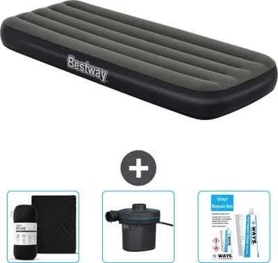 Zdjęcie produktu dla Materac dmuchany Bestway - 1 osoba - 76 x 185 x 25 cm - Zielony - w zestawie akcesoria