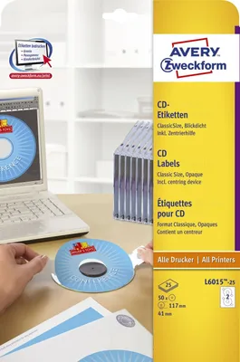 Immagine prodotto di Avery Zweckform etichetta per CD/DVD L6015-25 bianco opaco 50 pz./confezione.
