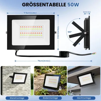 Immagine prodotto di Faretto LED RGB per esterni - 50 W - Confezione da 5 pezzi - 220–240 V - Grado di protezione IP66 - Con telecomando