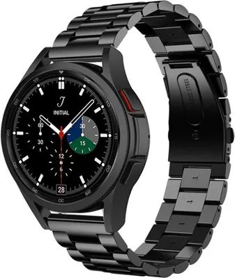 Produktbild von Strap-it Stahlarmband - Kompatibel mit Samsung Galaxy Watch 4 Classic Armband 46mm Ersatzarmband Edelstahl - Faltschließe - Hochwertiges Material - für Smartwatch 20mm Armband Schwarz