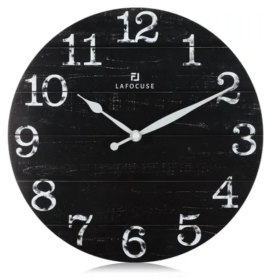 Wandklok 30 cm, Holz, schwarz, Vintage, batteriebetrieben