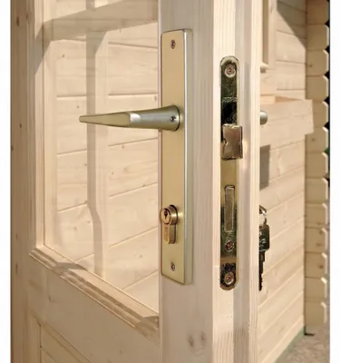 Produktbild von WOODTEX Naturbelassen Gartenhaus Blockbohlenhaus CA2988 28 mm, Gartenhaus mit Anbau 4 m, Blockbohlenhaus aus Fichte, Doppelflügeltür mit Echtglas, Fenster, Sturmleisten, Chalet Verbindung