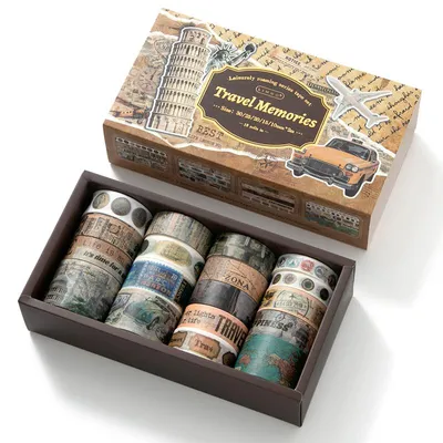 Produktbild von Simno Washi-Tape-Set, 18 Rollen je 2 m, für Journaling – Reiseerinnerungen