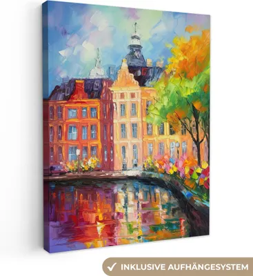 Obrázok produktu pre MuchoWow® - Plátno - Olejomaľba - Amsterdam - Umenie - Farebný, nástenný obraz, nástenné dekorácie obrazy obývacia izba, 90x120cm
