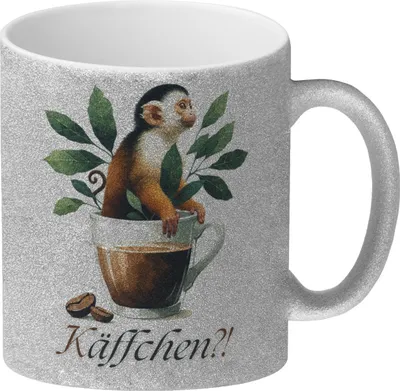 Produktbild von Käffchen - Affe in einer Kaffeetasse Glitzer-Kaffeebecher