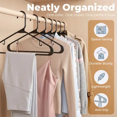 Imagen del producto de Perchas de plástico, 16 unidades, con ganchos antideslizantes, que ahorran espacio, ideales para camisas y pantalones