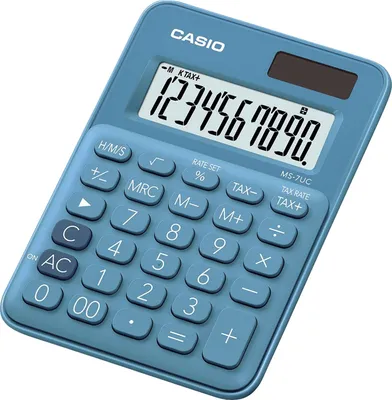 Produktbild von Casio MS-7UC, Desktop, Display-Rechner, 10 Ziffern, 1 Zeilen, Akku, Blau