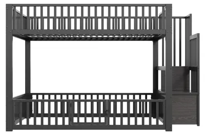 Produktbild von Merax Etagenbett 140x200 cm, Kinderbett mit Stauraumleiter, LED-Beleuchtung, Schutzgittern, niedrige Bauhöhe, Jugendbett, Stockbett, Schwarz
