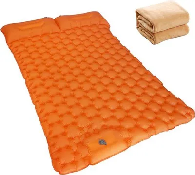Produktbild von Zweisitzige Luftmatratze mit eingebauter Pumpe - selbst aufblasende Schlafmatratze für zwei Personen - Campingbett - orange