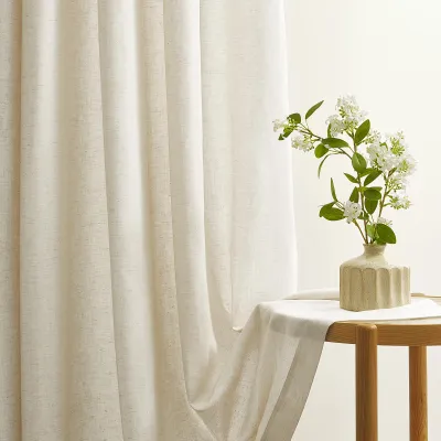 Productafbeelding van Gordijnen voor de woonkamer, linnenlook, beige, set van 2, 245 x 140 cm