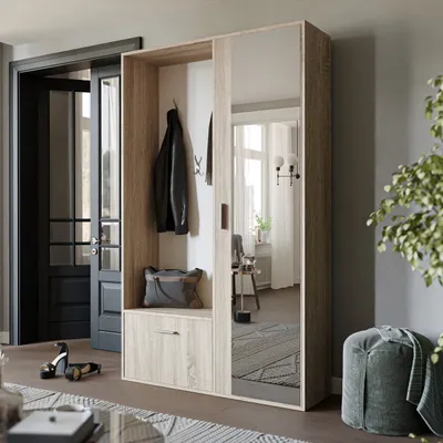 Produktbild von Garderobe mit Spiegel und Haken für den Flur MIO Garderobenständer Sonoma