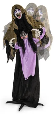 Zdjęcie produktu dla Kostway, animowany wampir na Halloween, 160 cm, dekoracja na Halloween, stojąca, z podświetlanymi oczami, dźwiękami oraz ruchomą głową i ramionami