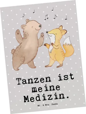 Produktbild von Mr. & Mrs. Panda Postkarte Hase Tanzen - Grau Pastell - Geschenk, bildkarte, Tanzschule, gehen, Designkarte, Postkarten, Grußkarte, Tanzkurs, Ansichtskarten
