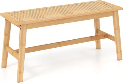 Zdjęcie produktu dla Ławka do jadalni z bambusa z siedziskiem rattanowym, 100 cm, naturalna