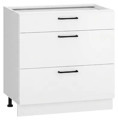 Produktbild von Küchenunterschrank 3 Schubladen 80 cm - Weiß glänzend - ohne Arbeitsplatte - Soft-Close-System