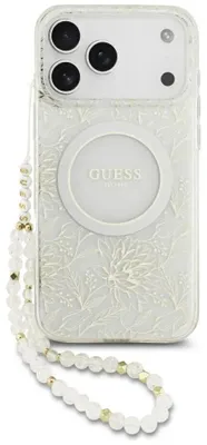 Zdjęcie produktu dla Etui Guess Iml Flowers Electro Pearl     Strap Magsafe Do Iphone 17 Pro Max Biały