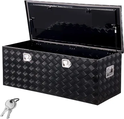 Produktbild von VEVOR Werkzeugkasten aus Aluminium für die Ladefläche mit seitlichem Griff und Schlossschlüsseln, Aufbewahrungs-Werkzeugkiste für Anhänger Pickup Wohnmobil (1219,2 x 495,3 x 444,5 mm) Schwarz