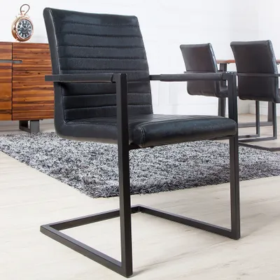 Produktbild von riess-ambiente Industrial Freischwinger Stuhl LOFT antik schwarz mit Armlehne Eisengestell Esszimmerstuhl Essstuhl Stuhl