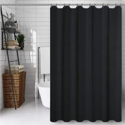 Image de Rideau de douche 180 x 180 cm – Noir, rideau de douche avec 12 anneaux, résistant à la moisissure et hydrofuge, polyester, lavable